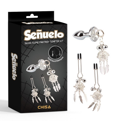 Набор анальная пробка и зажимы для сосков с кулонами и колокольчиками Senuelo CHISA (215160) – фото 1
