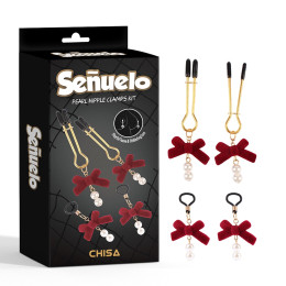 Затискачі на соски з бантиками і бусинами Senuelo CHISA комплект – фото