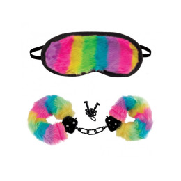 Різнобарвний Набір БДСМ наручники і маска на очі – фото