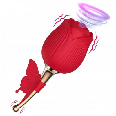 Вакуумный стимулятор клитора с вибрацией в виде розы Rose Flirting, красный, 14.5 х 5.5 см (53917) – фото 1