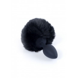 Анальная пробка с хвостиком зайчика, черная, 6.5 х 2.7 см – фото