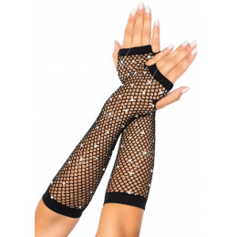 Перчатки в сетку со стразами One SIze Fishnet Arm Warmers Gloves от Leg Avenue Rhinestone, черные – фото
