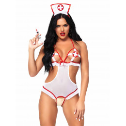 Костюм сексуальной медсестры One Size Naughty Nurse Roleplay Lingerie Set от Leg Avenue, 2 предмета, белый – фото