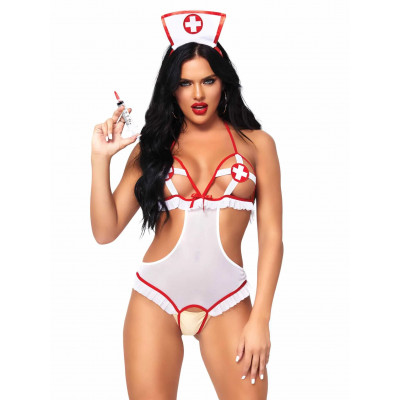 Костюм сексуальної медсестри One Size Naughty Nurse Roleplay Lingerie Set від Leg Avenue, 2 предмета, білий (53093) – фото 1