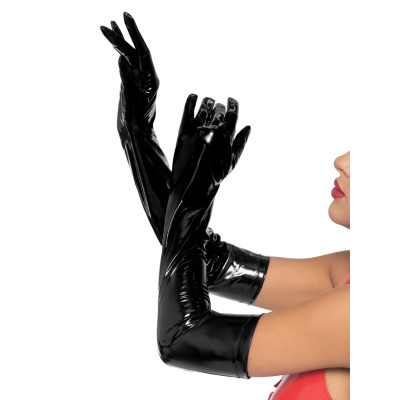 Рукавички сексуальні Leg Avenue, m, Stretchy Vinyl Opera length Gloves вінілові, чорні (205579) – фото 1