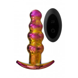 Анальная пробка с вибрацией Glamour Glass от Dream Toys, стеклянная, разноцветная, 14 х 3.5 см