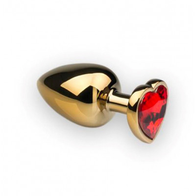 Анальна пробка S, з червоним каменем у вигляді серця Runyu, метал, золота, 7.5 х 2.8 см (53728) – фото 1