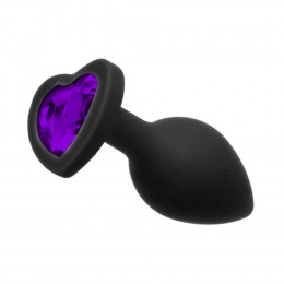 Анальная пробка M с фиолетовым камнем в виде сердца Runyu, силикон, черная, 8 x 3.5 см