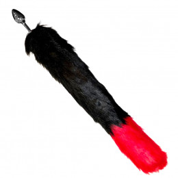 Анальная пробка с черно-красным лисьим хвостом, из металла, 6 х 3 см