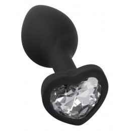 Анальная пробка с камнем в форме сердечка You2Toys, черная, 7.3 х 2.8 см – фото