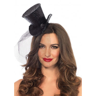 Мини-цилиндр женский Mini Glitter Top Hat от Leg Avenue, черные (53126) – фото 1