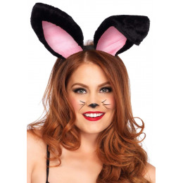 Вушка кролика One Size Plush Bunny Rabbit Ears Headband від Leg Avenue, рожево-чорні – фото