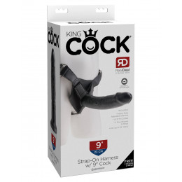 Страпон реалистичный на ремнях Harness King Cock 9, черный, 23 х 5 см