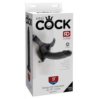 Страпон реалистичный на ремнях Harness King Cock 9, черный, 23 х 5 см (52666) – фото 1