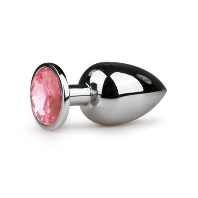 Анальная пробка с розовым кристаллом Easytoys, металлическая, серебряная, 9.5 х 3.8 см (214174) – фото 1