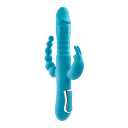 Вібратор для потрійної стимуляції з обертовими кульками і фрикціями Adam & Eve, Блакитний, 14 х 4 см