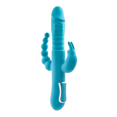 Вібратор для потрійної стимуляції з обертовими кульками і фрикціями Adam & Eve, Блакитний, 14 х 4 см (204795) – фото 1