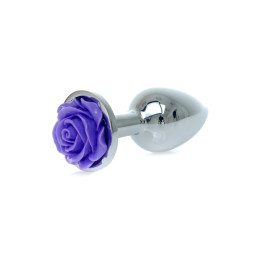 Анальна пробка S з трояндою, металева, Срібна, 7 х 2.7 см – фото