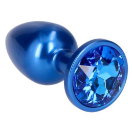 Анальна пробка з кристалом s Toyz4Lovers, металева, синя, 7 х 2.8 см – фото