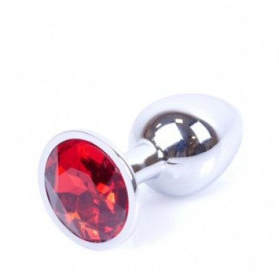 Анальная пробка S с красным камнем, серебряная, металлическая, 7 х 2.7 см (207206) – фото 1