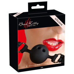 Кляп-кулька з отворами Bad Kitty, чорний, 4.5 см – фото