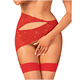 Пояс для чулок сексуальный M/L Obsessive Atenica, кружевной, красный – фото