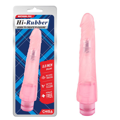 Вибратор с мультискоросной вибрацией  Hi-Rubber, розовый, 23 см х 5 см (35737) – фото 1