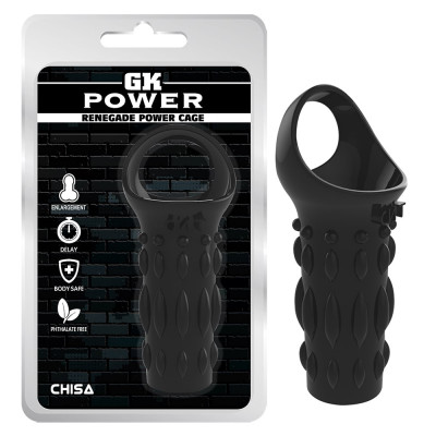 Насадка на пеніс з кільцем на мошонку Chisa GK Power, чорна, 11.5 х 2.8 см (21143) – фото 1