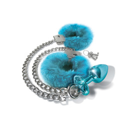 Набор анальная пробка и наручники Global Novelties Nixie, серебряно-голубые – фото