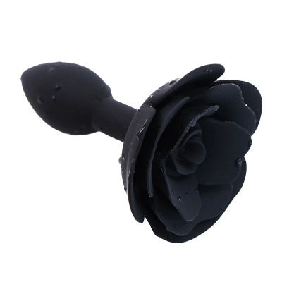 Анальная пробка со стоппером в форме розы, силиконовая, черная, 7 х 2.7 см (215743) – фото 1
