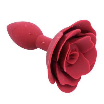 Анальна пробка зі стопером у формі троянди, силіконова, бордова, 7 х 2.7 см (215742) – фото 1