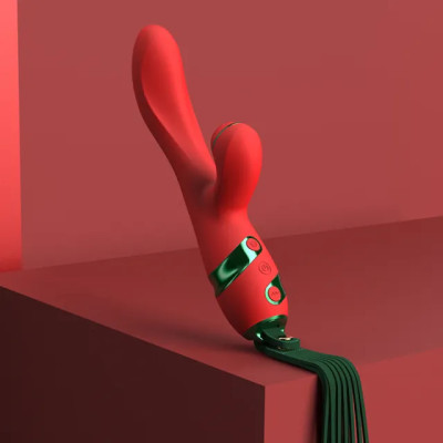 Вибратор-кролик с пульсацией Sevanda, с флоггером, силиконовый, красный, 23 х 3.7 см (215984) – фото 1