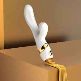 Вибратор-кролик с пульсацией Sevanda, с флоггером, силиконовый, белый, 23 х 3.7 см