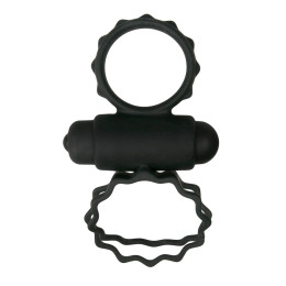 Двойное эрекционное кольцо с вибрацией Easytoys, силиконовое, черное, 3.2 см – фото
