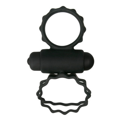 Двойное эрекционное кольцо с вибрацией Easytoys, силиконовое, черное, 3.2 см (214219) – фото 1