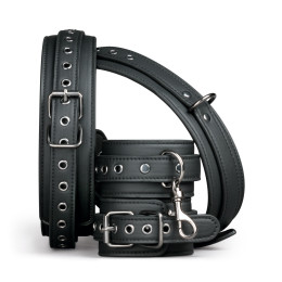 БДСМ комплект наручники і фіксатори на стегна Easytoys, екошкіра, чорний – фото