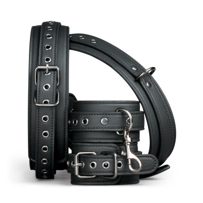 БДСМ комплект наручники и фиксаторы на бедра Easytoys, экокожа, черный (214228) – фото 1