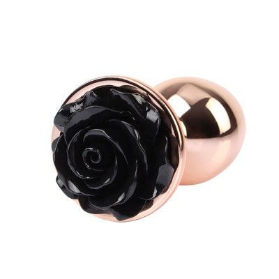 Анальная пробка с розой на стоппере S Evil Rose Chisa, металлическая, золотая, 7.8 х 2.7 см (216726) – фото 1