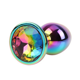 Анальная пробка с кристаллом S Rainbow Gem Chisa, металлическая, разноцветная, 7 х 2.7 см