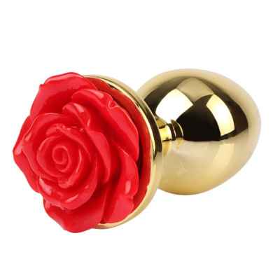 Анальна пробка з трояндою на стоппере m Showy Rose Chisa, металева, золота, 9 х 3.3 см (216722) – фото 1