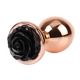 Анальная пробка с розой на стоппере M Evil Rose Chisa, металлическая, золотая, 9 х 3.3 см