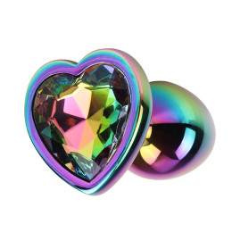 Анальная пробка с кристаллом в форме сердца S Rainbow Gem Chisa, металлическая, разноцветная, 7 х 2.7 см