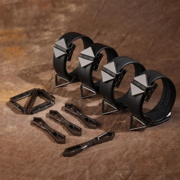 Набор наручники и поножи с крестовиной Lockink, натуральная кожа и металл, черный