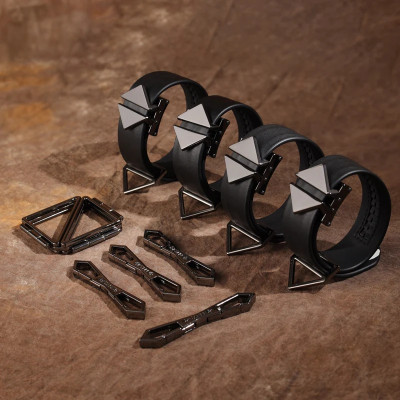 Набор наручники и поножи с крестовиной Lockink, натуральная кожа и металл, черный (216140) – фото 1