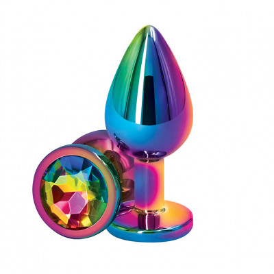 Анальная пробка с кристаллом NO TABOO, металлическая, разноцветная, 9 х 4 см (43452) – фото 1