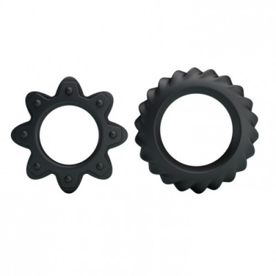 Набор эрекционных колец с рельефом Baile черных, 2 шт (43929) – фото 1