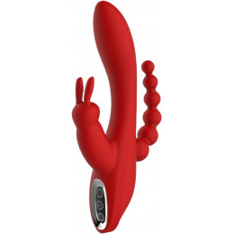 Вибратор тройной Dream Toys красного цвета из силикона, 21 см х 3.5 см – фото