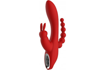 Вибратор тройной Dream Toys красного цвета из силикона, 21 см х 3.5 см