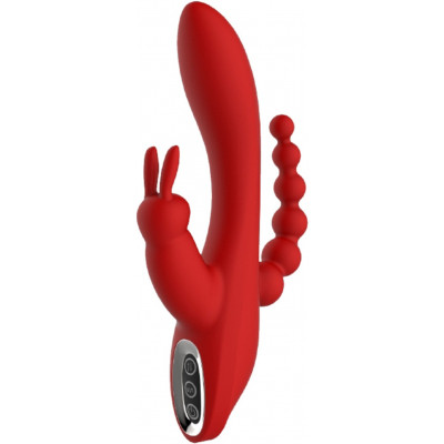 Вибратор тройной Dream Toys красного цвета из силикона, 21 см х 3.5 см (36926) – фото 1