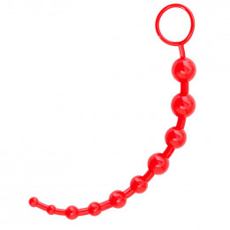 Анальная цепочка из 10 шариков, гибкая, с ограничительным кольцом, красная, 31 см